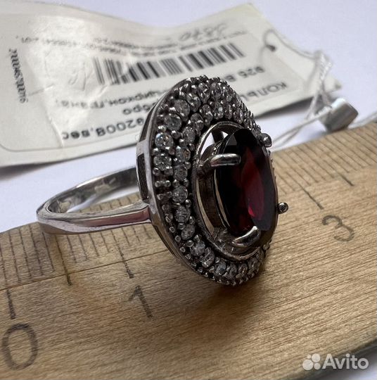 Серебряное кольцо 925 гранат циркон новые