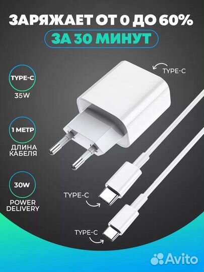Блок питания для iPhone 11-15 с быстрой зарядкой