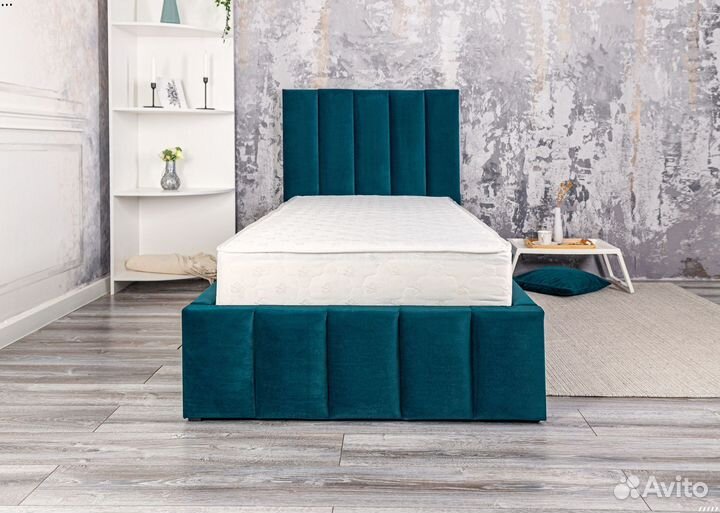 Кровать 80х200 морская волна Богема в велюре