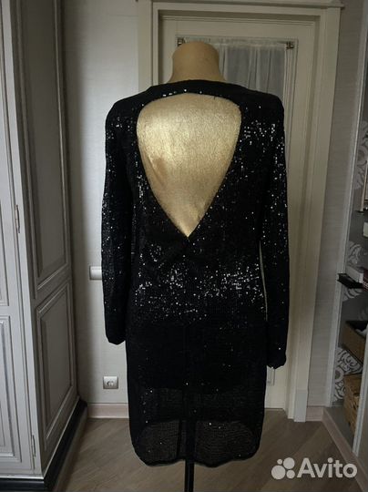 Платье нарядное вечернее черное пайетки 42