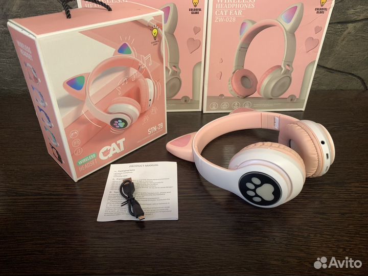 Беспроводные наушники светящиеся детские CAT