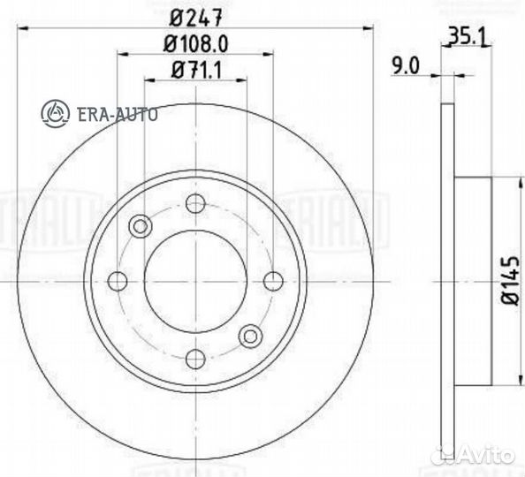Trialli DF190508 Диск торм. для а/м Peugeot 307 (00) /Partner (96) /Citroen C3 (02) /C4 (04) зад. d2