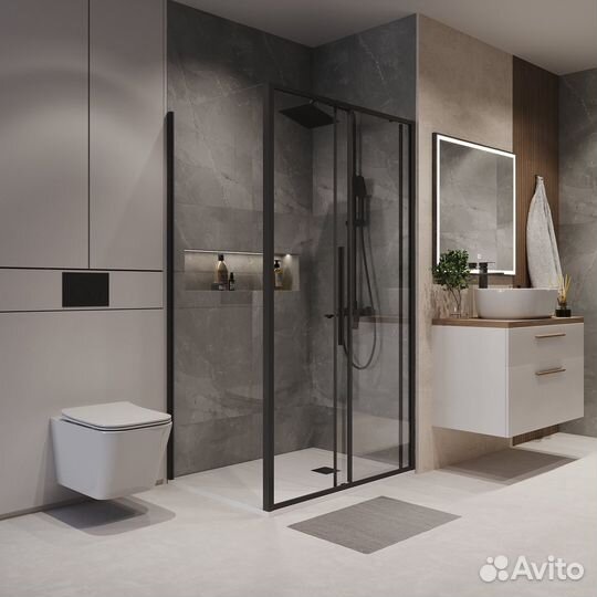 Душ кабина 80x130 см, раздвижн, черн мат, прозрач