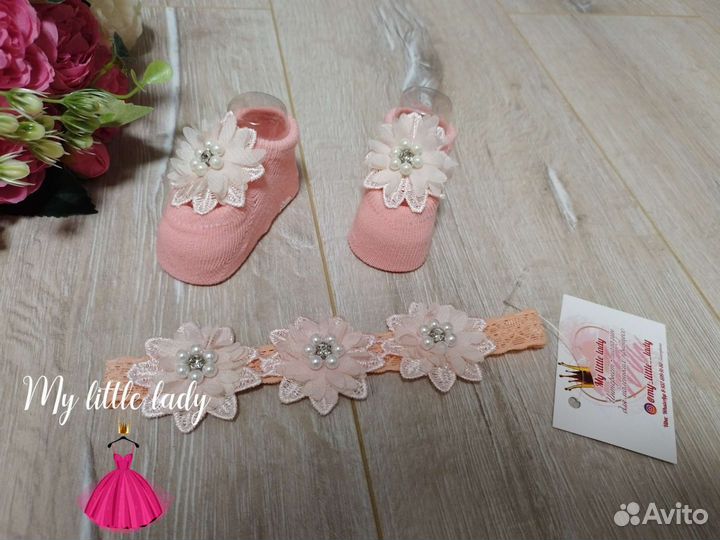 Комплект пинетки (носочки) и повязка новый