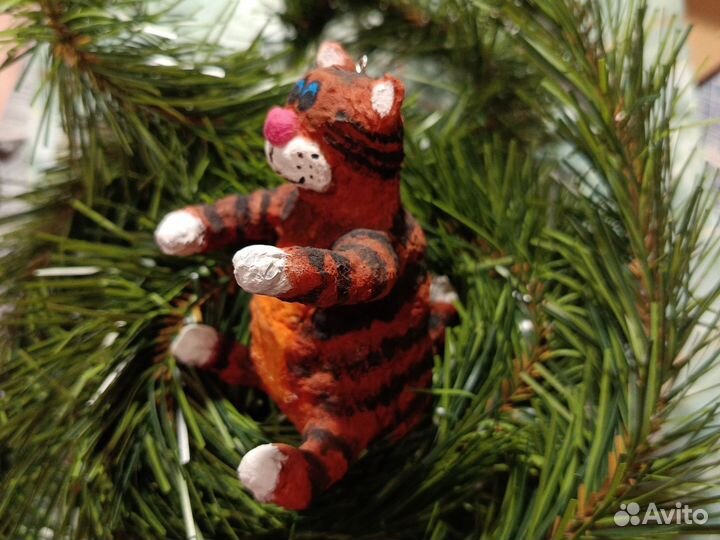 Ватная елочная игрушка котик