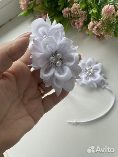 Набор ободок и бутоньерка на ручку