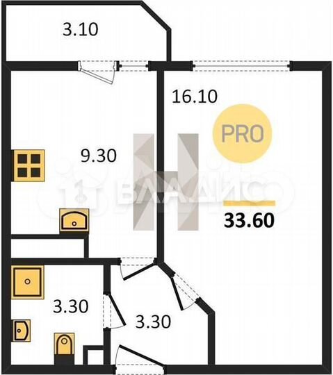 1-к. квартира, 33,6 м², 3/9 эт.