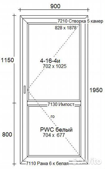 Пластиковая балконная дверь с 2-х сторонней ручкой