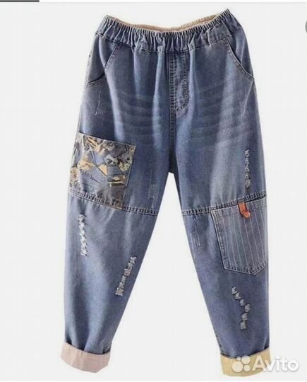 Джинсы летние бохо с принтом, XL Новые