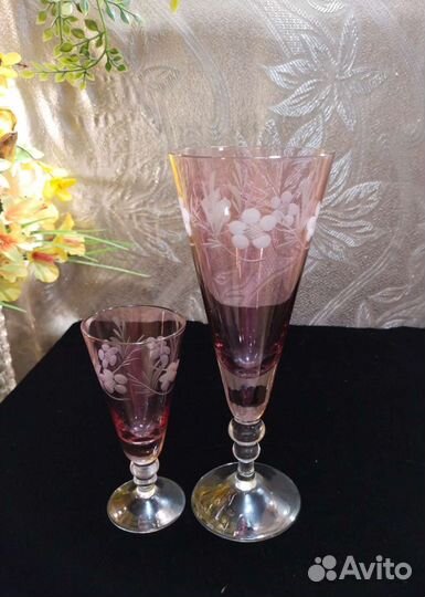 Наборы фужеров, цветное стекло. Винтаж СССР