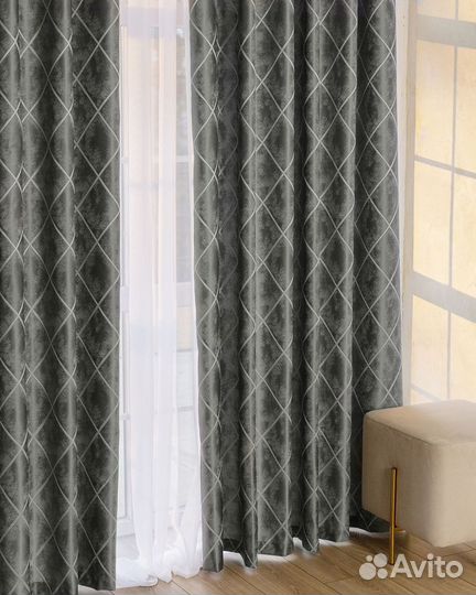 Комплект Шторы + Тюль Леман Стальной и Вуаль