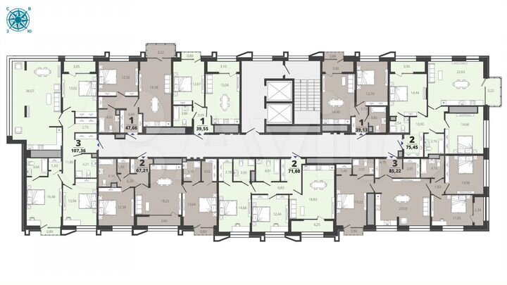 2-к. квартира, 71,6 м², 17/19 эт.