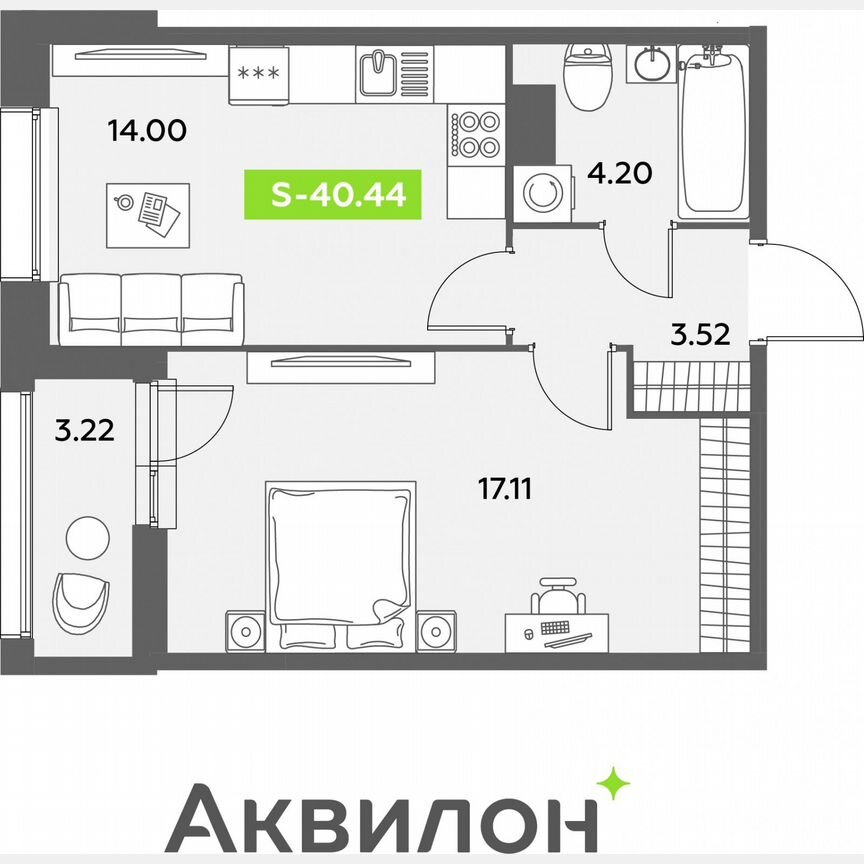 1-к. квартира, 40,4 м², 10/12 эт.