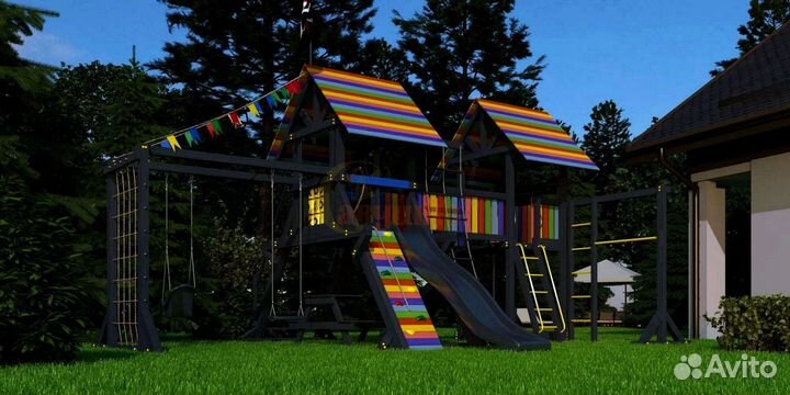 Детский спортивный комплекс с крышей для дачи