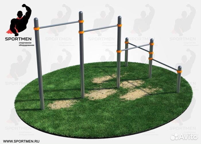 Тройной каскад турников С перекладинами для отжима