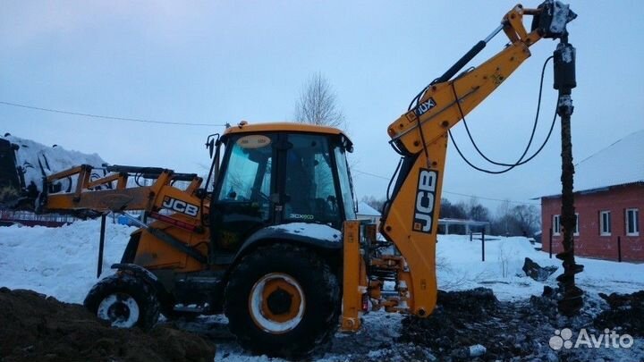 Аренда экскаватора-погрузчика. Гидромолот. Ямобур
