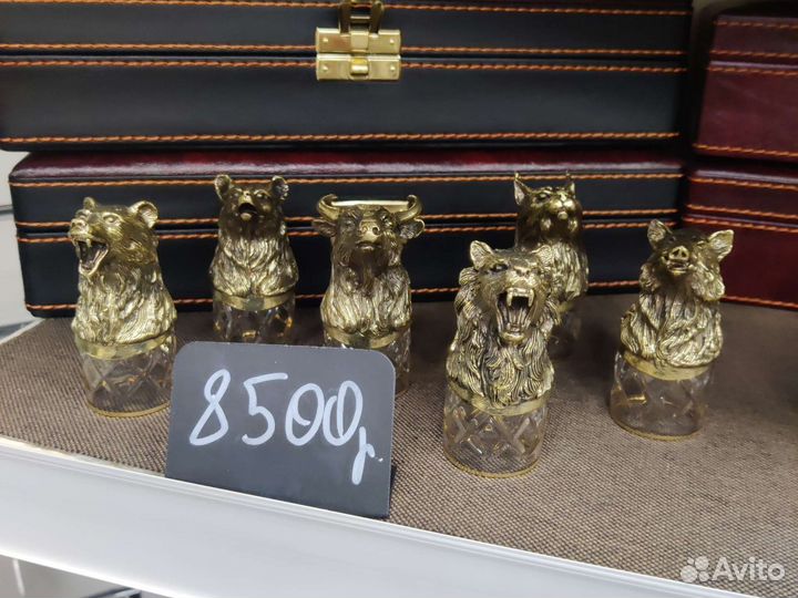 Рюмки перевертыши 3 шт. в кож.футляре Дикие звери