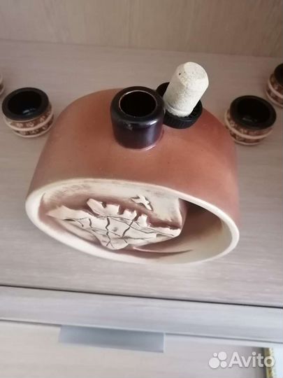 Набор графин с рюмками глиняный, не б/у