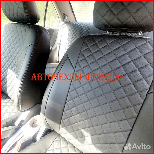 Чехлы Hyundai Accent из экокожи чёрные Ромб