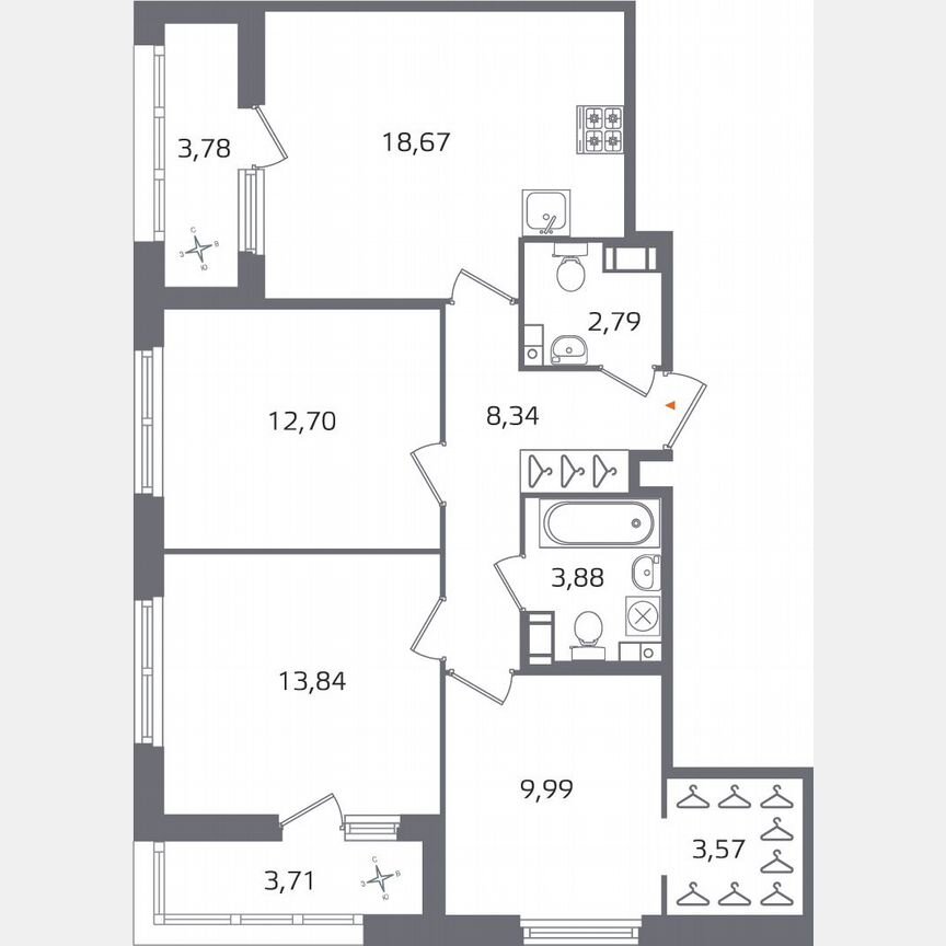 3-к. квартира, 77,5 м², 4/17 эт.