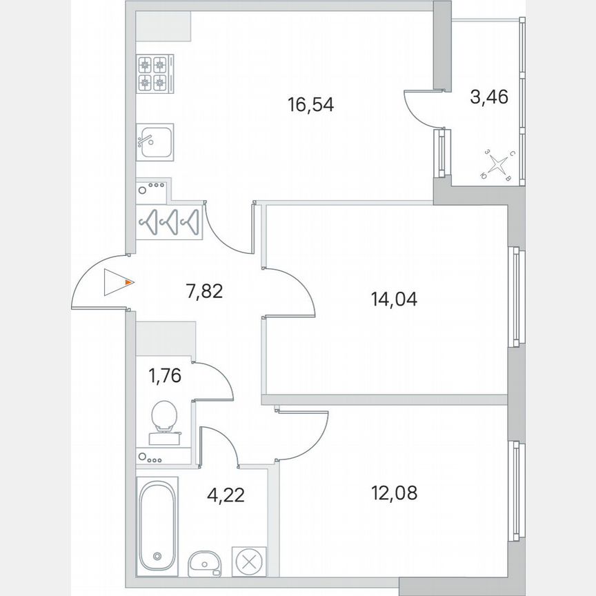 2-к. квартира, 58,2 м², 3/8 эт.