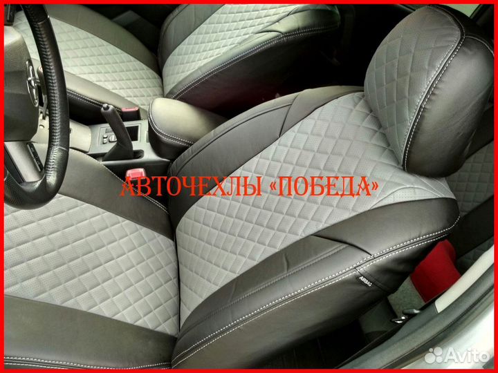 Чехлы Toyota Rav4 3 из экокожи чёрно-серые Ромб