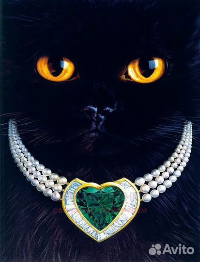 Алмазная мозаика 40x50 Черная кошка с колье