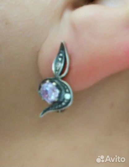 Серьги и кольцо серебро с аметистом и фианитами