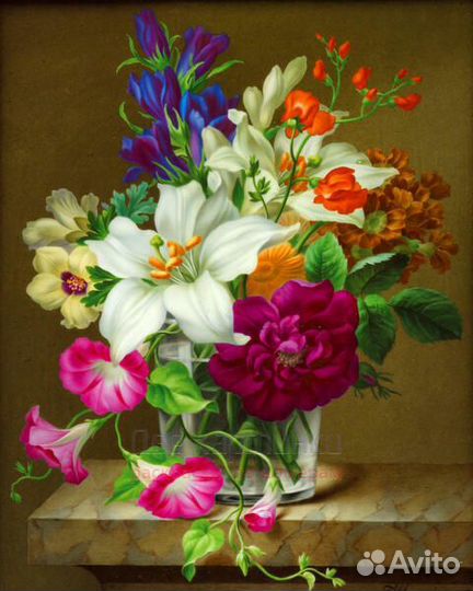 Картина по номерам 40x50 Ваза с букетом лилий, роз