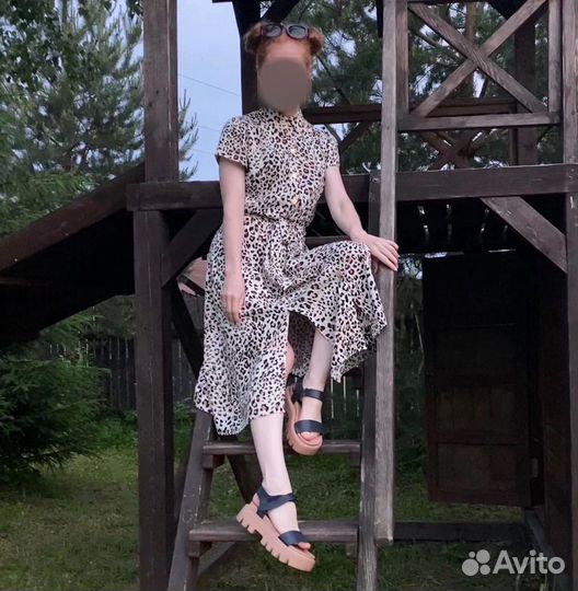Платье миди леопардовое летнее 42 размер