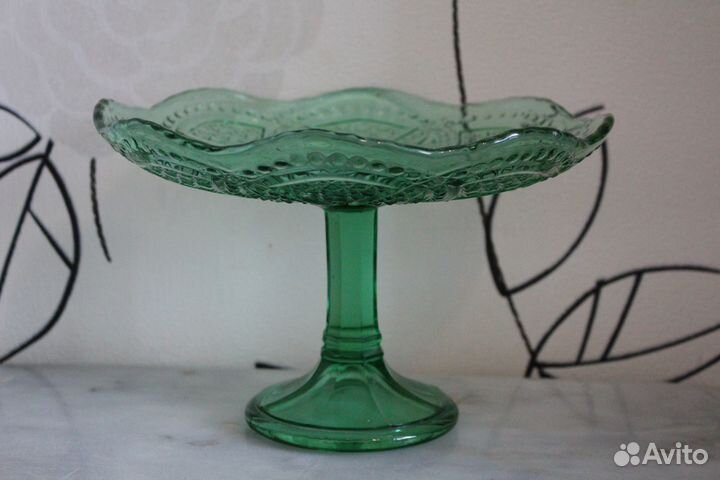 Ваза, Фруктовница, Зеленое Изумрудное стекло