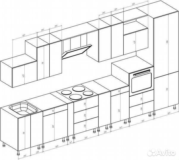 Кухня прямая, кухонный гарнитур, реальная цена