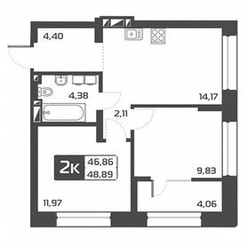 2-к. квартира, 48,9 м², 7/25 эт.