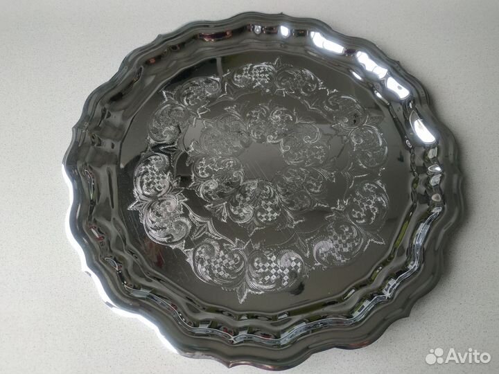 Поднос круглый латунный никелированный Кольчугино