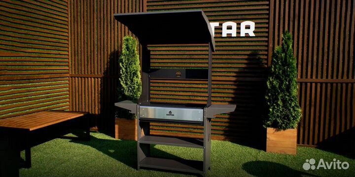 Мангал-гриль с крышей и полками