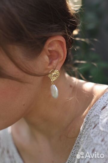 Серьги луна с барочным жемчугом