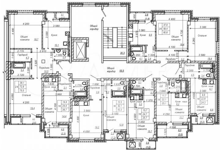 2-к. квартира, 60,8 м², 8/9 эт.