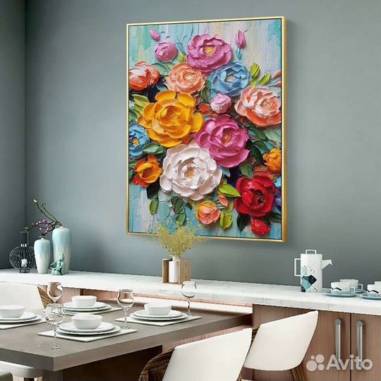 Яркая текстурная картина маслом объёмные цветы