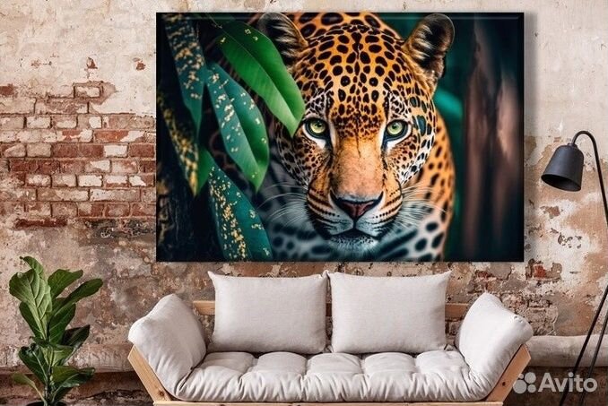 Интерьерная картина маслом леопард Премиум холст