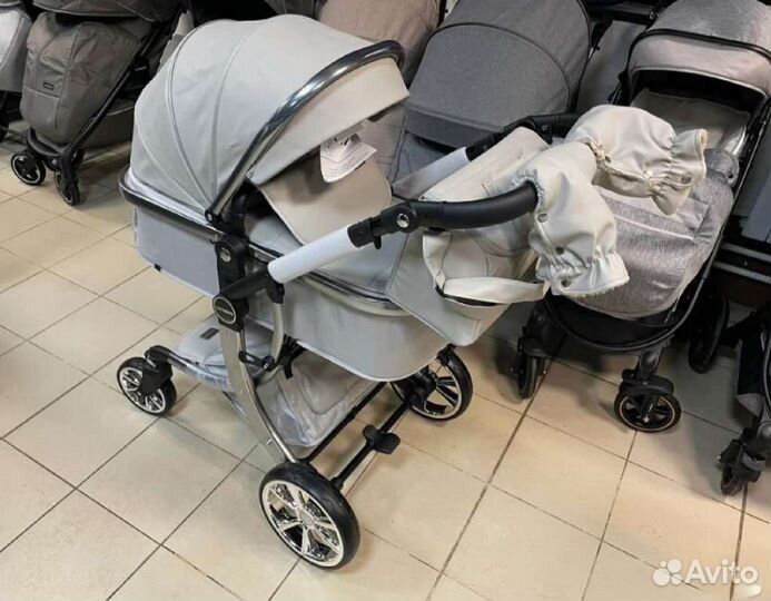 Коляска 2в1 по желанию 3в1 (Кожа серый)