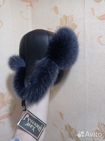 Шапка женская ушанка новая натуральная кожа +песец