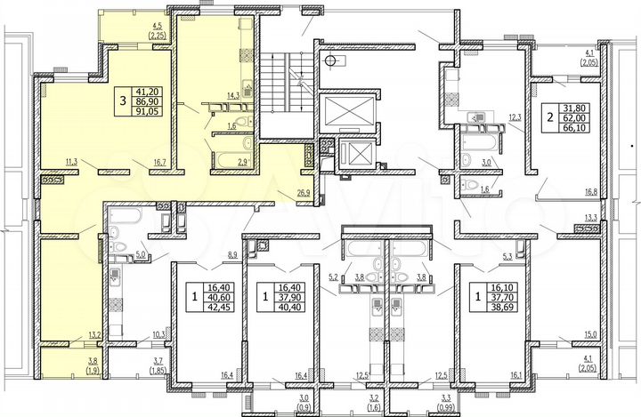 3-к. квартира, 91,1 м², 15/16 эт.