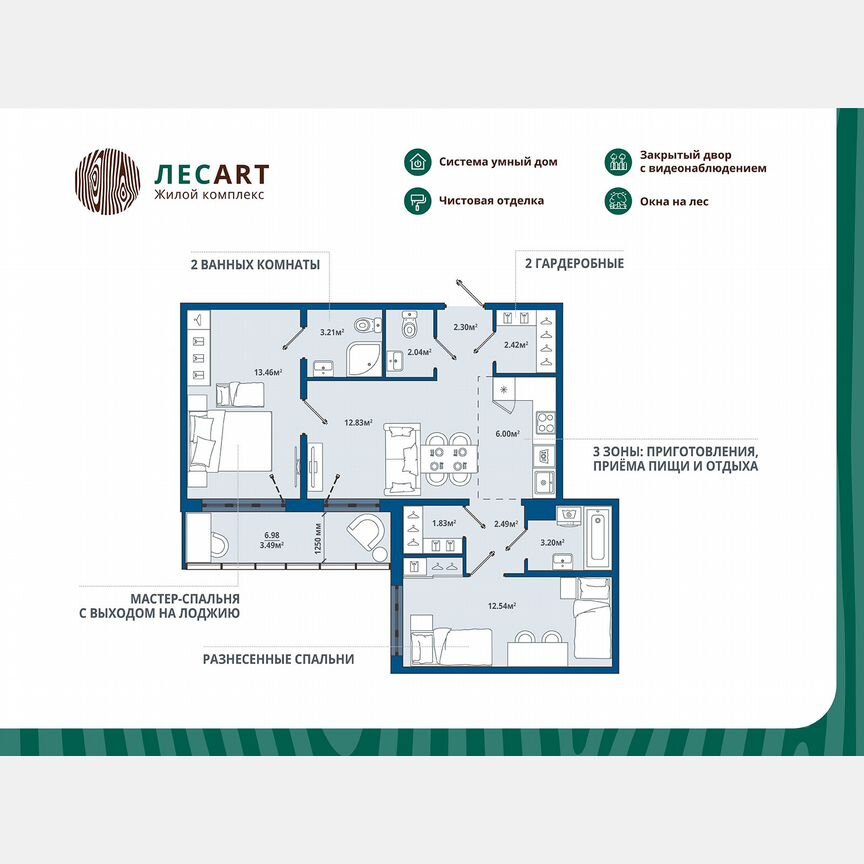 2-к. квартира, 65,8 м², 8/12 эт.
