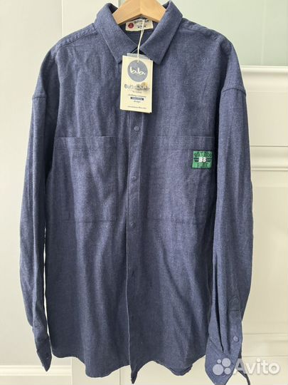 Button blue рубашка