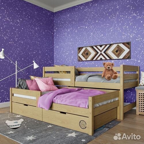 Кроватка с доп. местом детская из натурального дер