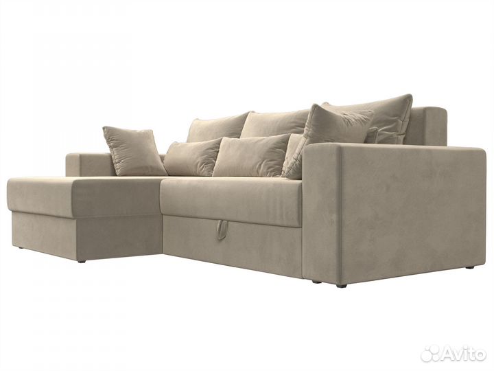 Диван угловой Майами левый угол, микровельвет, бежевый