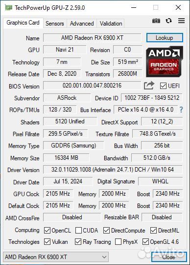 Продам Видеокарту Asrock RX 6900XT PGD