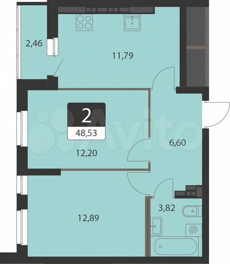2-к. квартира, 48,5 м², 11/15 эт.