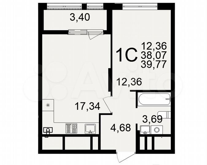 1-к. квартира, 40 м², 6/26 эт.