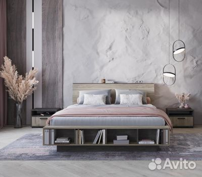 Эдинбург Кровать 1.8 кр 02 (Дуб крафт серый/Железн